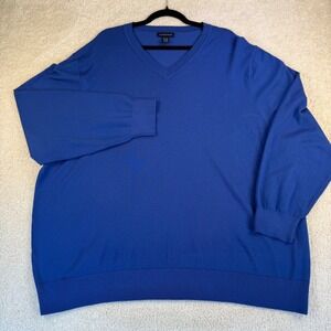 Lands' End Men's 3XL V-Neck Sweater Blue Acrylic Nylon Blend Knit Long Sleeve